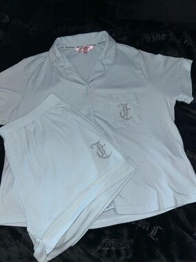 Juicy Couture Pale Blue Ribbed Two-Piece Short Pajama Set